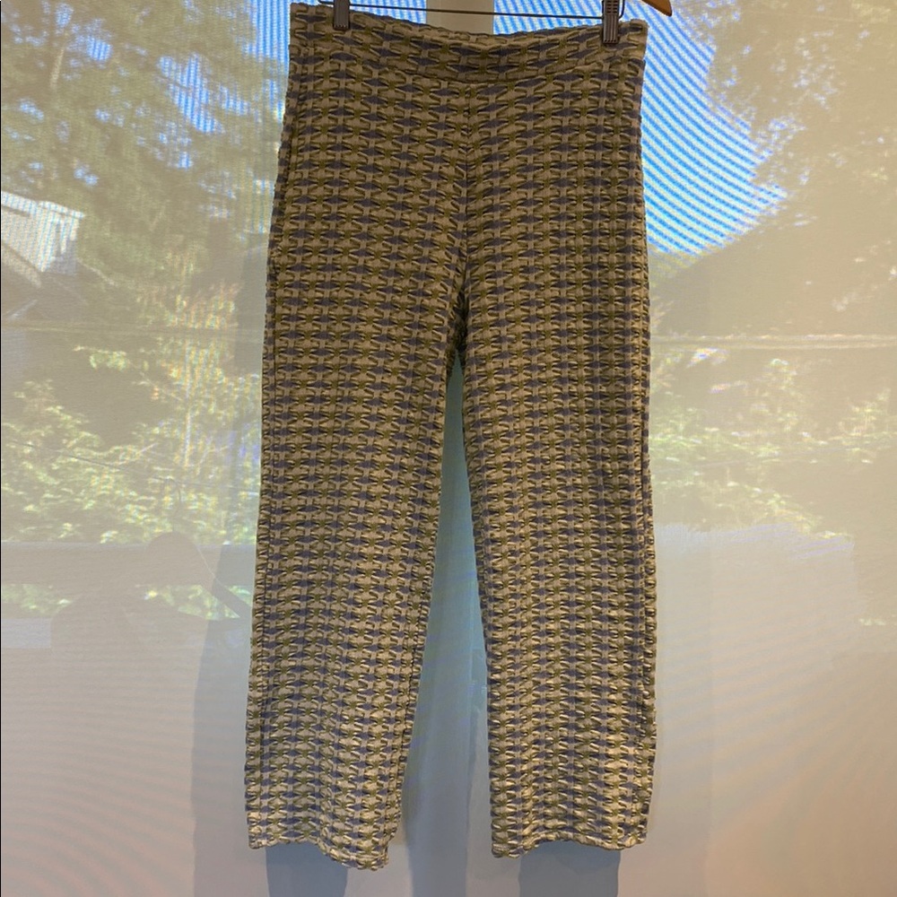 Zara Blue Green and White Patterned Knitted Comfortable Pull On Pants